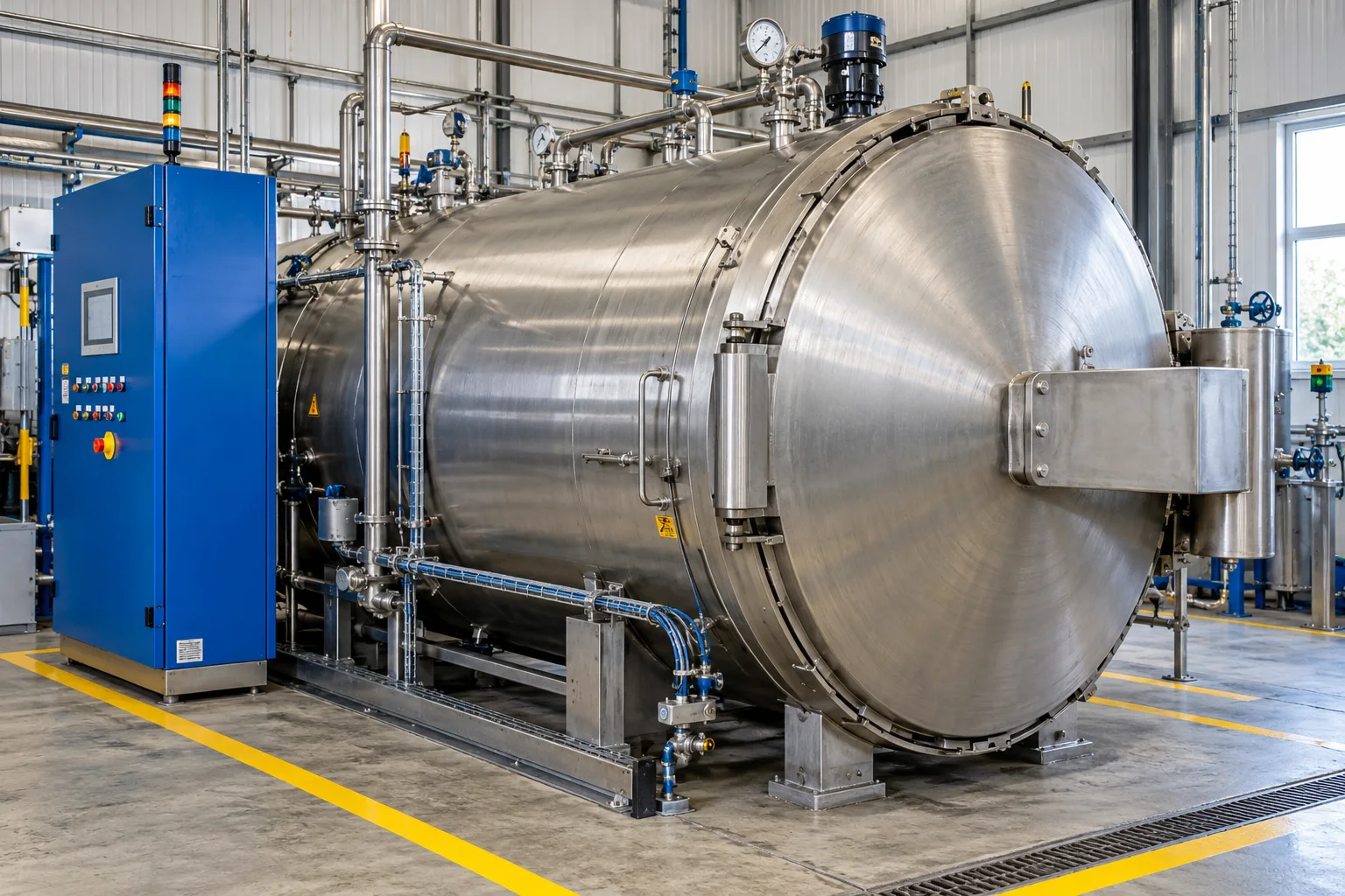 Stainless steel autoclave in a treatment hall