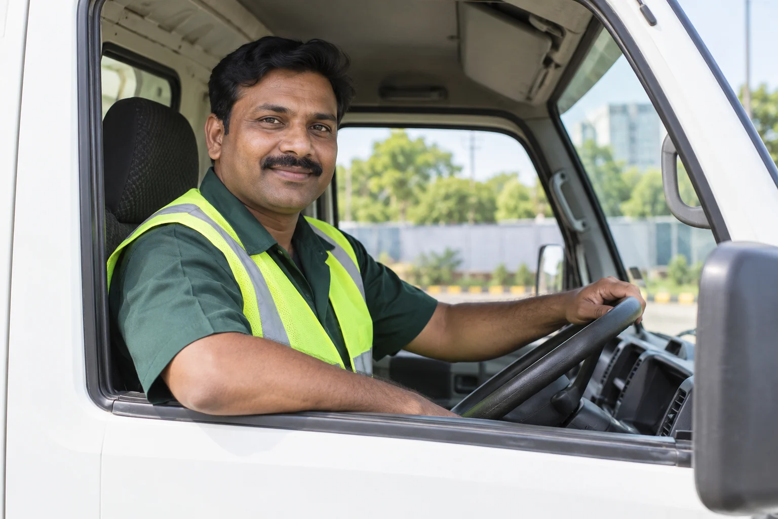 Commercial vehicle driver in a parked truck